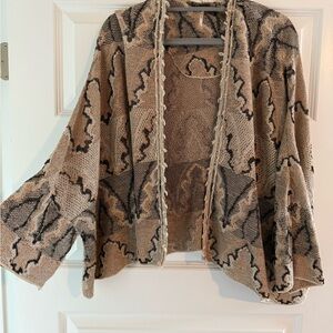 Free People Beige and Black Patterned Open Cardigan